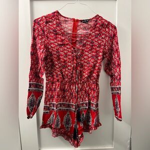 Chic Red Floral Women's Romper